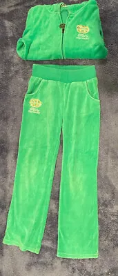 Vintage Red By Marc Ecko Girls VELOUR TRACK SUIT Lime Green Activewear Size 6x • £42.12