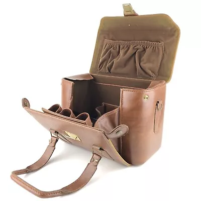 $39.99 • Buy Vintage Drop Front Camera Bag Brown Leather Hard Side Case Buckle 14  X 8  X 11 