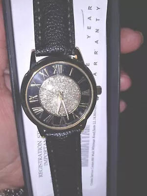 Manhattan Croton Watch 9.5   Cm404250 Gold Glitter & Black Leather Band Nos • $10.99