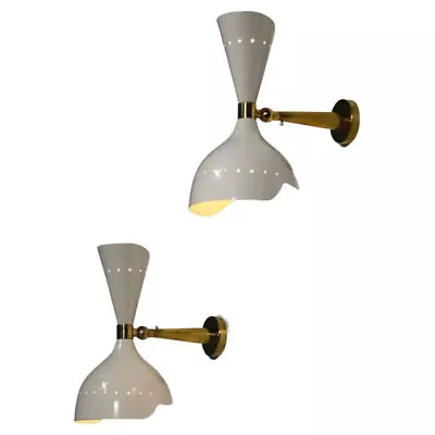 Pair Of Modern Italian Sconces Style Stilnovo Beige Curved 1950s Wall Lamp By HD • $549.32