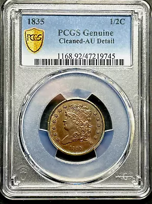 1835 Classic Head Half Cent AU Details Cleaned 1/2C • $159.99