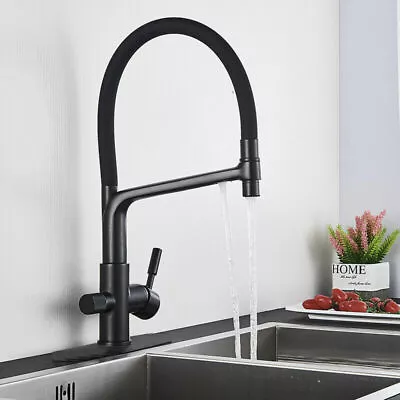 Black 3 Way Double Handle Kitchen Mixer Sink Tap Pure Water Spout Filter Faucet • £55