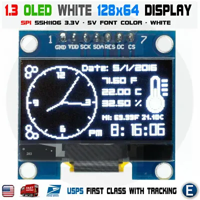 1.3  SPI 128X64 LED OLED LCD Display Module Arduino White Color SSH1106 US • $7.25