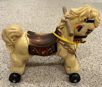  Vintage Wonder Riding Toy Horse On Coaster Wheels Hard Plastic Pony 16  Tall • $57