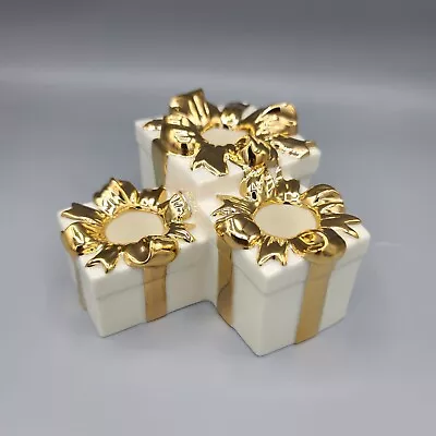 Mikasa Triple Pillar Gold Candle Holder Fine Porcelain Holiday Elegance FK001 • $12.97