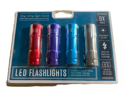 ​FOUR PACK Of 9 LED Flashlights (9x Power) SuperBright Deluxe Flashlight Set 13z • $12.95