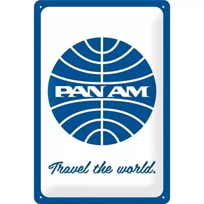 Retro Tin Sign Metal Sign Vintage 8 X 12 In - Pan Am - Travel The World Logo Whi • $13.63