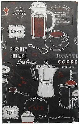 Coffee House Barista Black Vinyl Flannel Back Tablecloth 52 X 70 • $19.99
