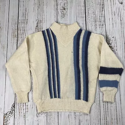 Vtg Icemart Icelandic Sweater Wool Ski Striped Retro Ivory Blue Long Sleeve Sz M • $39.99