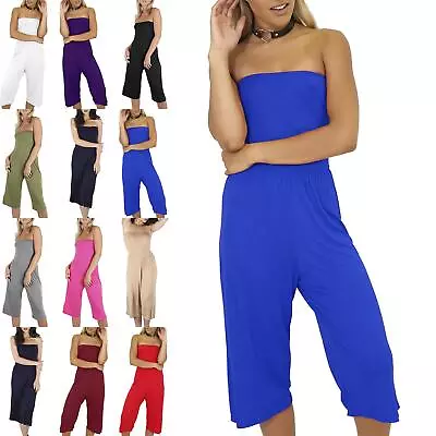 Ladies Womens Boobtube Palazzo Trouser Loose Ruched All In One Playsuit Jumpsuit • £6.69