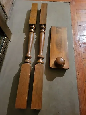 Vintage Pair Of Wooden 3 Foot Spindles And Top For Handrail Decorative  • $34.99