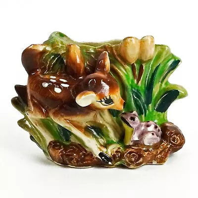 Vintage Japan Bambi Deer Fawn Ceramic Figurine Planter • $16