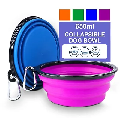 Big 650ml Dog Bowl Pet Food Water Foldable Feeding Silicone Collapsible Portable • £3.77
