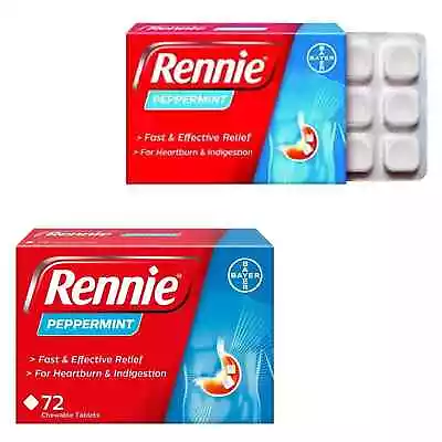 Rennie Antacids Peppermint Flavour Heartburn Relief Acid Reflux 72 Tablets • £8.79