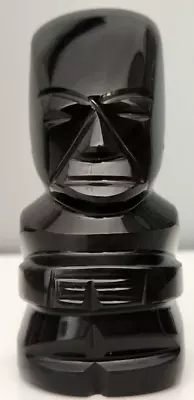 Black Obsidian Carved Statue Figurine Aztec Mayan Vintage • $10