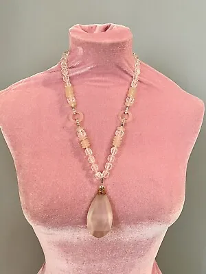 Vintage Miriam Haskell Necklace Lucite Clear Crystal Big Glass Pendant Filigree • $125