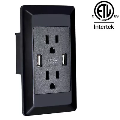 Dual USB Wall Outlet Charger Port Socket With 15A Electrical Receptacles Black • $11.93