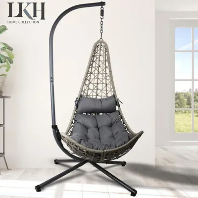 £259.99 • Buy Hanging Rattan Egg Chair With Metal Frame Stand For Indoor Outdoor Garden Use 
