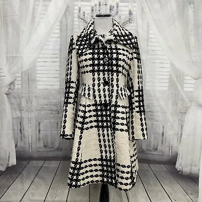 Express Size Small Off White Black Striped Wool Trench Coat Dress Fit & Flare D1 • $69.95