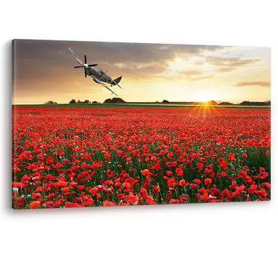 £74.95 • Buy Spitfire Aircraft At Sunset Poppy Field Poppies Remembrance Canvas Picture Print
