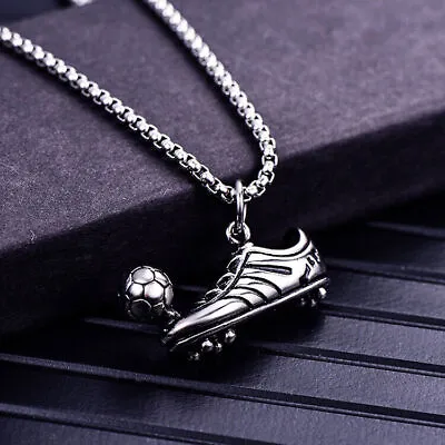 Football Necklace Chain Pendant Sports Boot Men Boys Kids Silver Stainless Steel • £2.94