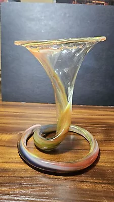GORGEOUS Multicolored VTG Murano Style Hand Blown Art Glass Trumpet Vase-Swirl! • $20