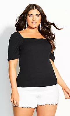 $30 • Buy City Chic Womens Plus Size Romantic Elbow Sleeve Blouse Top Square Neck - Black