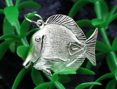 SOLID 925 Sterling Silver 3D Tropical TANG FISH Sealife Marine Pendant Necklace • £24.81