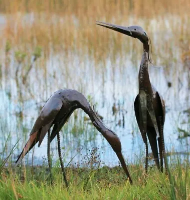 Metal Heron Garden Ornament Sculpture Art - Handmade Recycled Metal Bird • £72.95