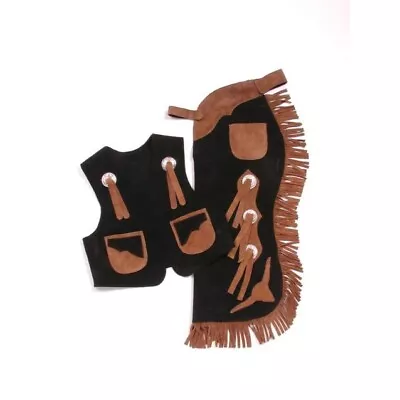 Tough 1 Brown Premium LargeYouth Chap And Vest Set W/Longhorn Design 63-370 • $39