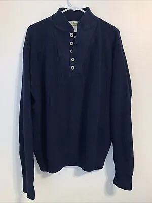 Vintage LL Bean Fisherman Sweater Mens Large Blue Henley 5 Button Up Made In USA • $25.99