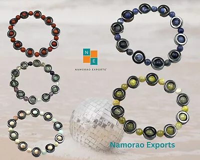 £9.71 • Buy 6 Mm Beaded Gemstone With Hematite Ring Stretchable 7.5 Inches Bracelet RBS