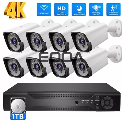 8CH 4K WiFi DVR Outdoor Wireless Security Camera System CCTV With 1TB Hard Drive • $344.15