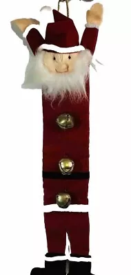 Vintage Santa Face Door Hanger Jingle Bells Red Velvet Noise Maker 23” • $21