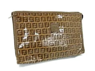 Auth FENDI Vintage Zucca Zucchino PVC Clutch Bag Pouch Leather • $107.99