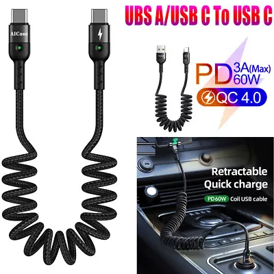 AICase 60W USB C Cable Braided Coiled TypeC Fast Charger Cord For IPhone/Samsung • $10.99
