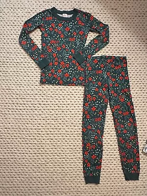 Hanna Andersson Girls Long John Pajamas * VGUC * Sz 130 (US 8) * POINSETTIAS • $15.99