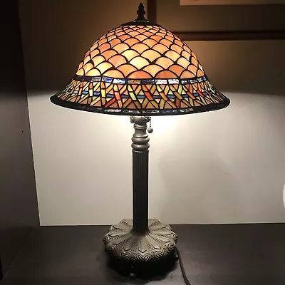 Quoizel 25” Stained Glass Tiffany Style Table Lamp 2 Light Pink Orange Mermaid • $540