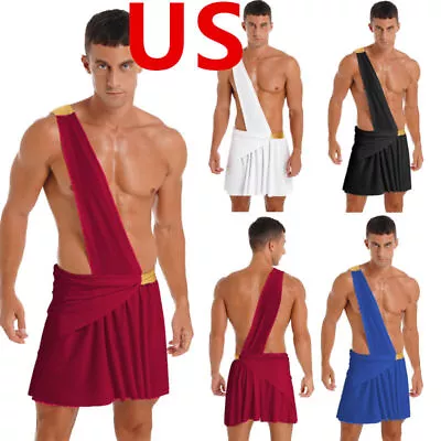 US Mens Toga Costume Greek Rome Fancy Dress One Shoulder Strap Role Play Outfits • $14.91