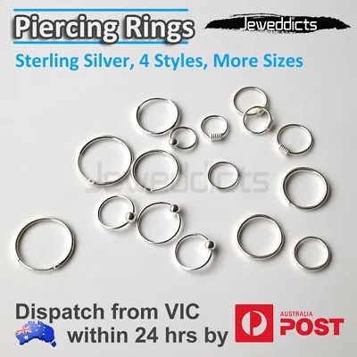 Sterling Silver Piercing Ring Hoop Sleeper Earring Studs MORE Styles Sizes Body • $3.45
