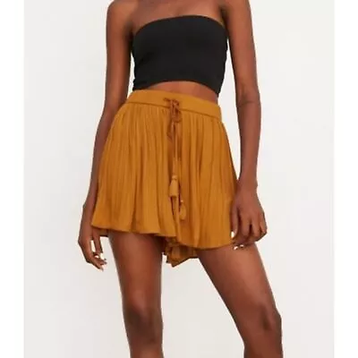 ZARA Pleated Orange Brown High Rise Mini Shorts XS • $20
