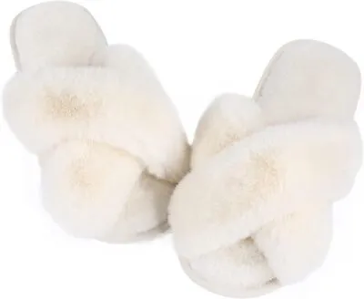 Cozy Slippers Cross Band  Plush Home Slippers Fluffy Furry • $66