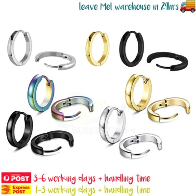 $6.99 • Buy 1 Pair Huggie Earrings Hinged Ear Hoops Studs Ring Surgical Steel 7-16mm