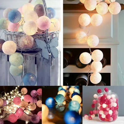 £6.59 • Buy 20LED Cotton Ball Fairy Lights String Globe Lamp Kids Bedroom Home Decoration