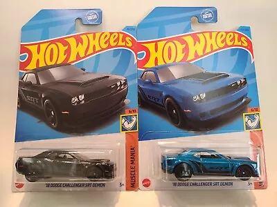 Hot Wheels '18 Dodge Challenger SRT Demon 2023 Muscle Mania Black/Blue Lot Of 2 • $11.95