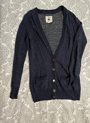 I Love H81 Womens Cardigan Size Medium Blue Polka Dot Button Front Casual • $15.10