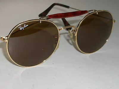 $463.99 • Buy B&l Ray-ban W0921 Gold/tort Blend B15 Brown Round Outdoorsman Aviator Sunglasses