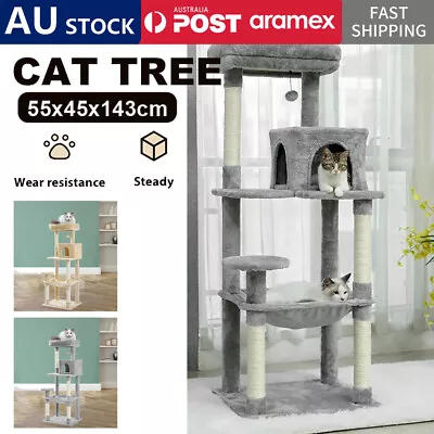 LONESSL Cat Tree Scratching Post Scratcher Tower Condo House Furniture Wood 143 • $64.09