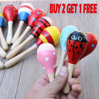 Baby Wooden Maraca Rattles Musical Instrument Baby Shaker Toy Kids Party Gifts • £3.59