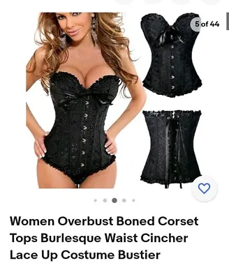 Women Sexy Overbust Boned Corset Burlesque Basque Top Lace-Up Costume Size 6 • £6